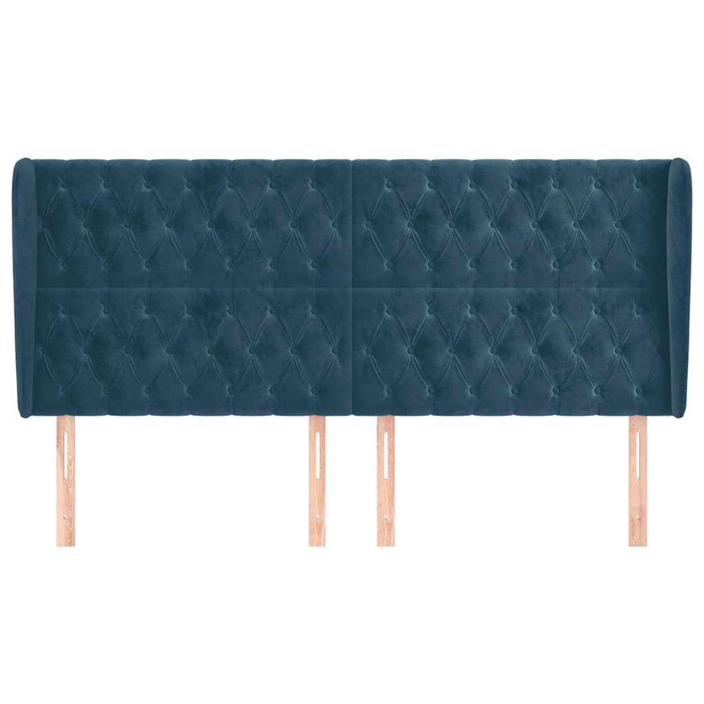 sengegavl med kanter 183x23x118/128 cm fløjl mørkeblå