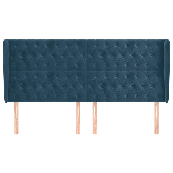 sengegavl med kanter 183x23x118/128 cm fløjl mørkeblå