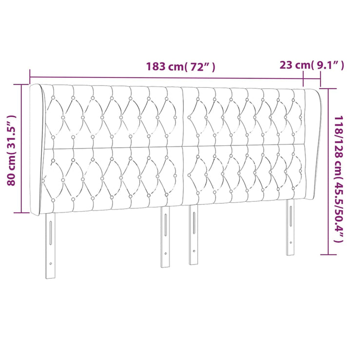 sengegavl med kanter 183x23x118/128 cm fløjl lyserød