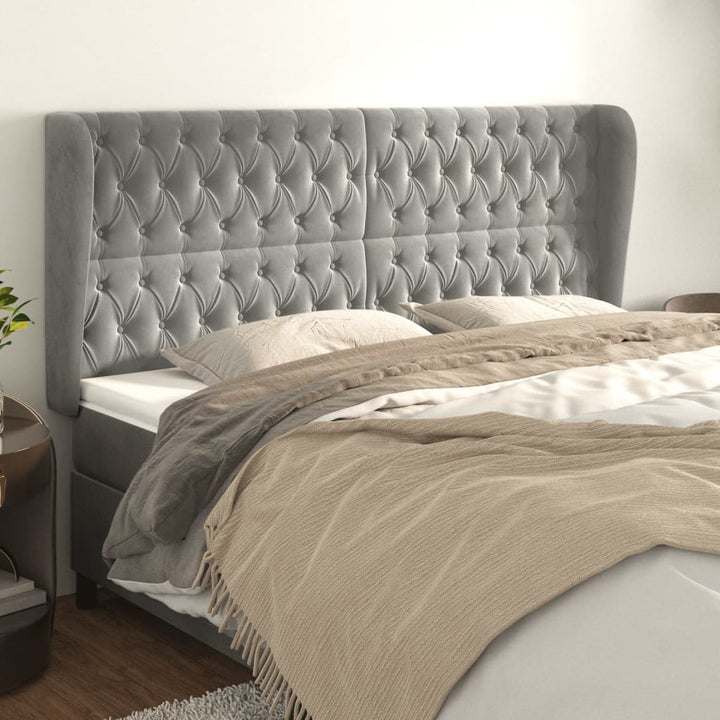 sengegavl med kanter 203x23x118/128 cm fløjl lysegrå