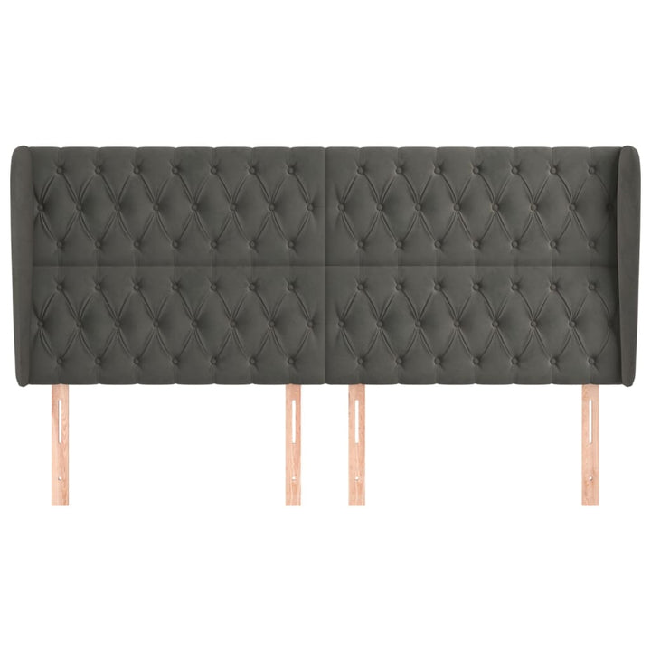 sengegavl med kanter 203x23x118/128 cm fløjl mørkegrå