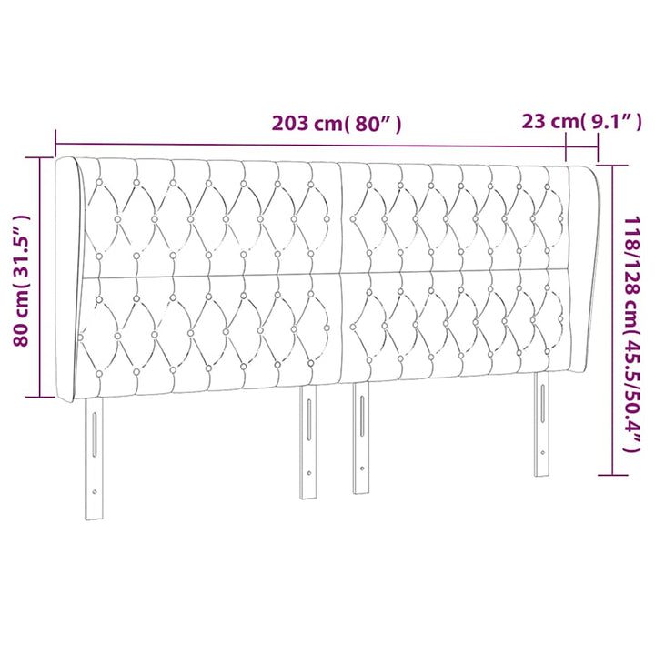 sengegavl med kanter 203x23x118/128 cm fløjl mørkegrøn