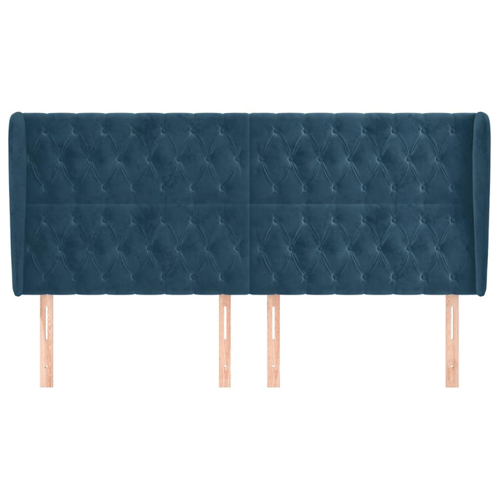 sengegavl med kanter 203x23x118/128 cm fløjl mørkeblå