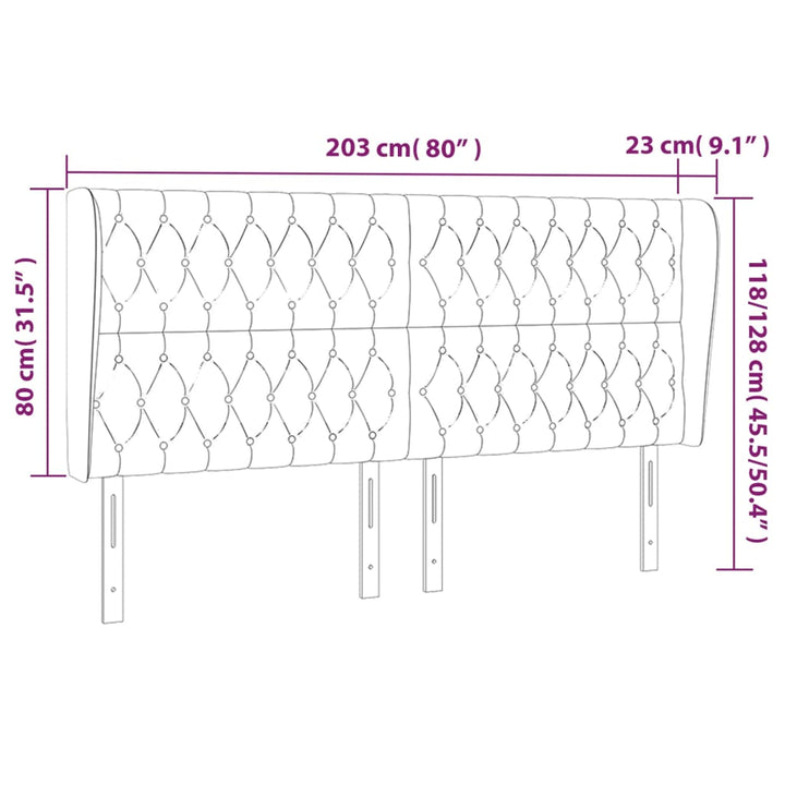 sengegavl med kanter 203x23x118/128 cm fløjl lyserød