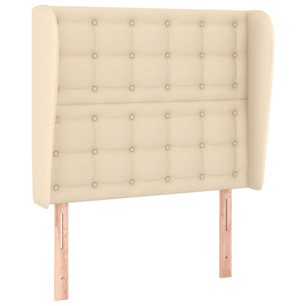 sengegavl med kanter 83x23x118/128 cm stof cremefarvet
