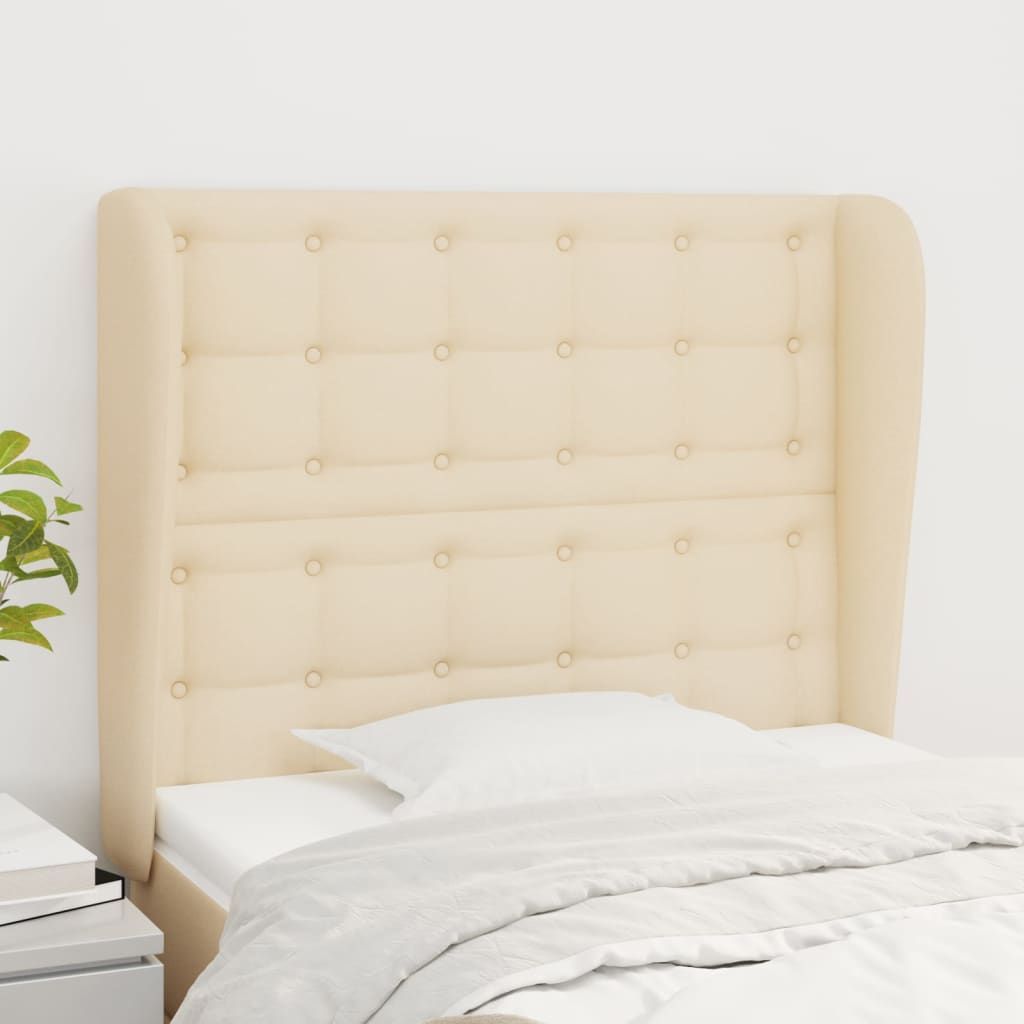 sengegavl med kanter 83x23x118/128 cm stof cremefarvet