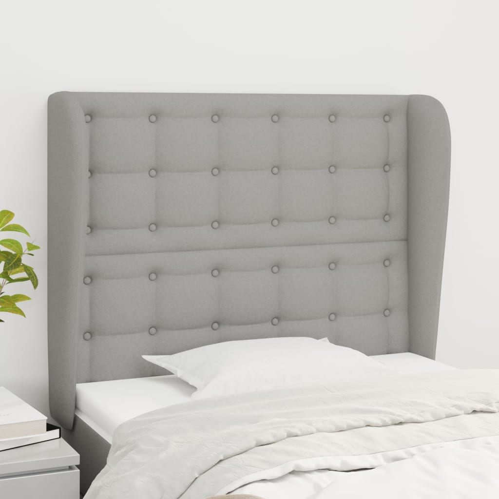 sengegavl med kanter 93x23x118/128 cm stof lysegrå