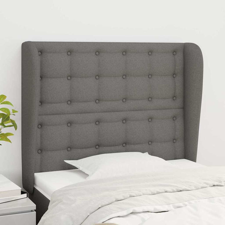 sengegavl med kanter 93x23x118/128 cm stof mørkegrå