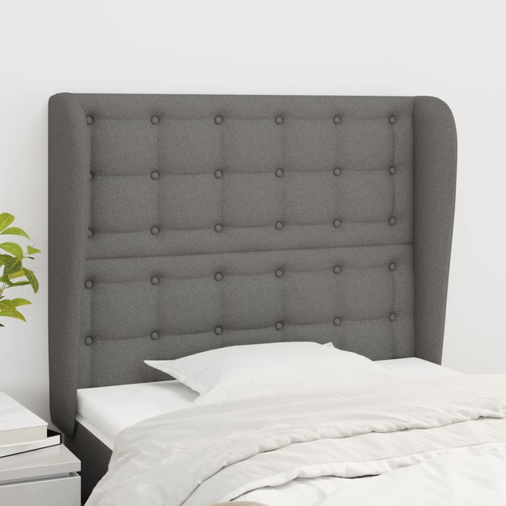 sengegavl med kanter 93x23x118/128 cm stof mørkegrå