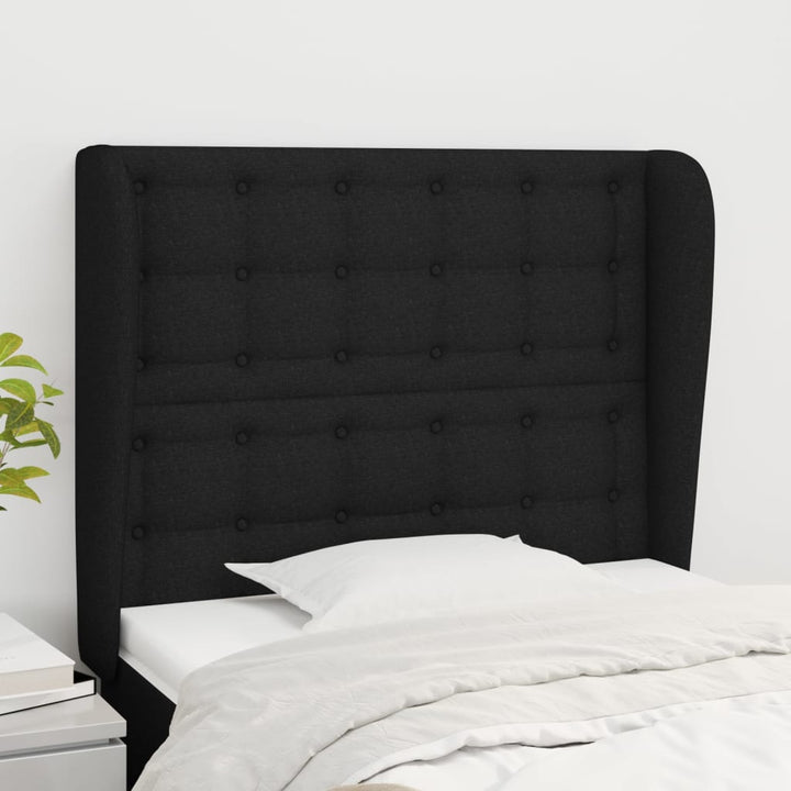 sengegavl med kanter 93x23x118/128 cm stof sort