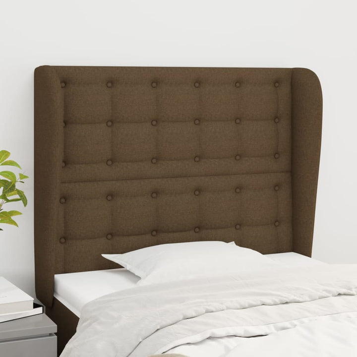 sengegavl med kanter 93x23x118/128 cm stof mørkebrun