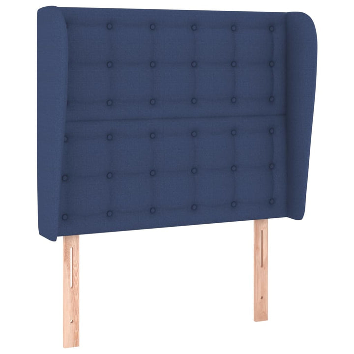 sengegavl med kanter 93x23x118/128 cm stof blå