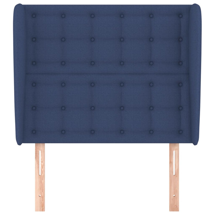 sengegavl med kanter 93x23x118/128 cm stof blå