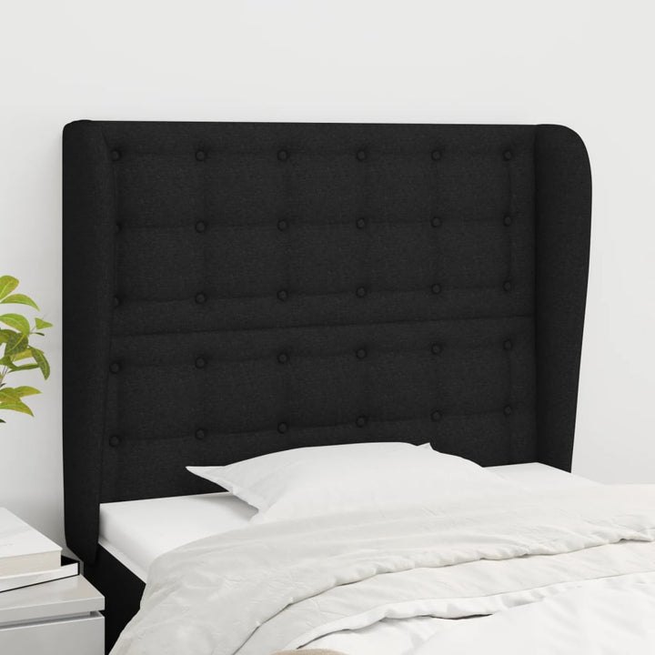 sengegavl med kanter 103x23x118/128 cm stof sort