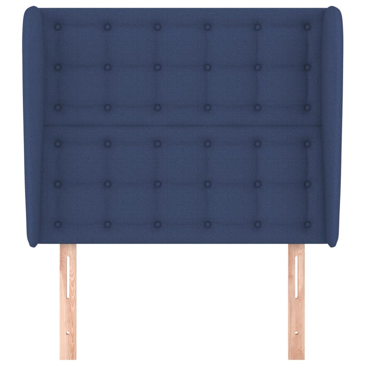 sengegavl med kanter 103x23x118/128 cm stof blå