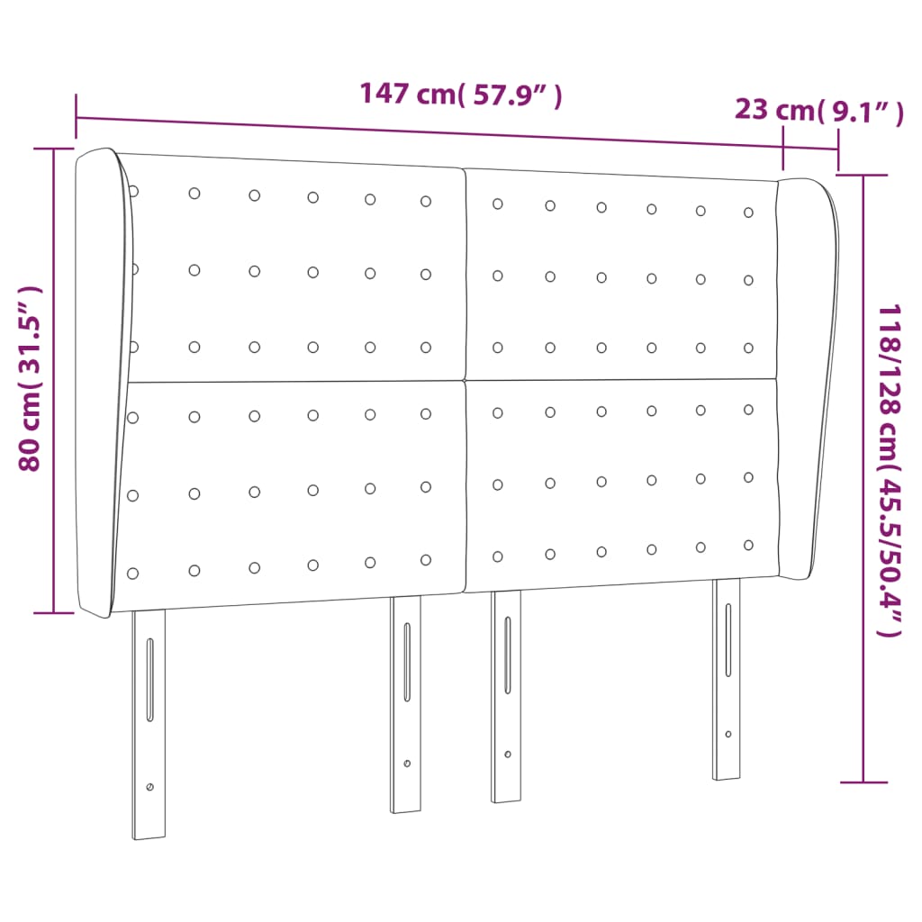 sengegavl med kanter 147x23x118/128 cm stof cremefarvet