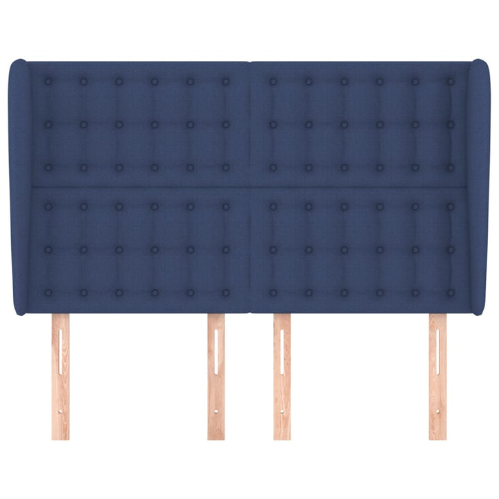 sengegavl med kanter 147x23x118/128 cm stof blå
