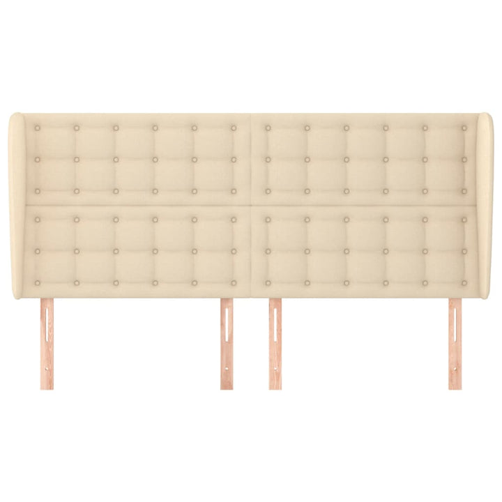 sengegavl med kanter 183x23x118/128 cm stof cremefarvet