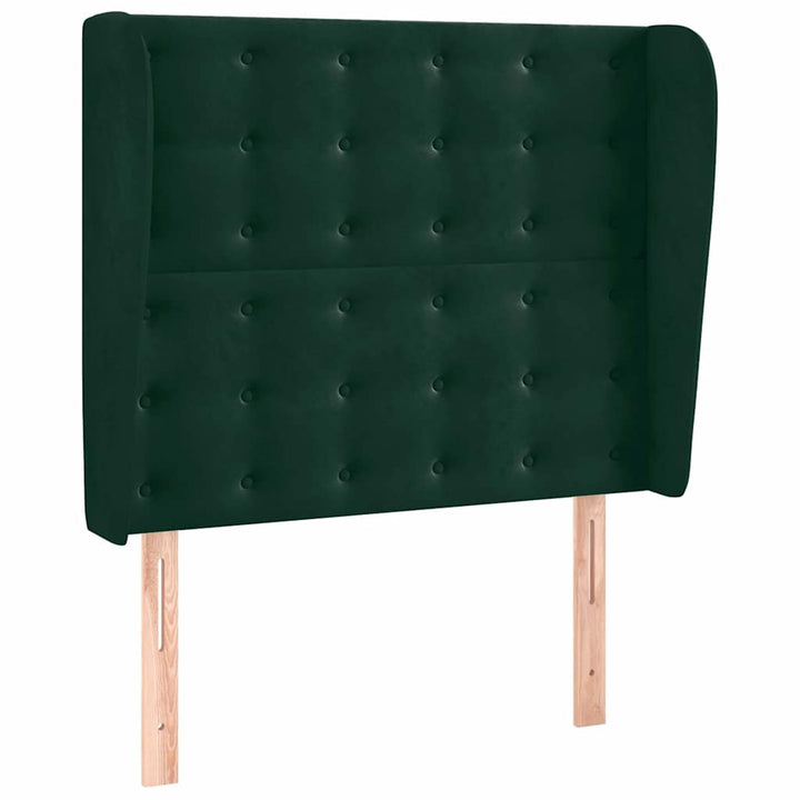 sengegavl med kanter 83x23x118/128 cm fløjl mørkegrøn