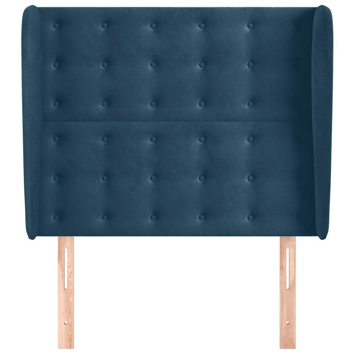 sengegavl med kanter 83x23x118/128 cm fløjl mørkeblå