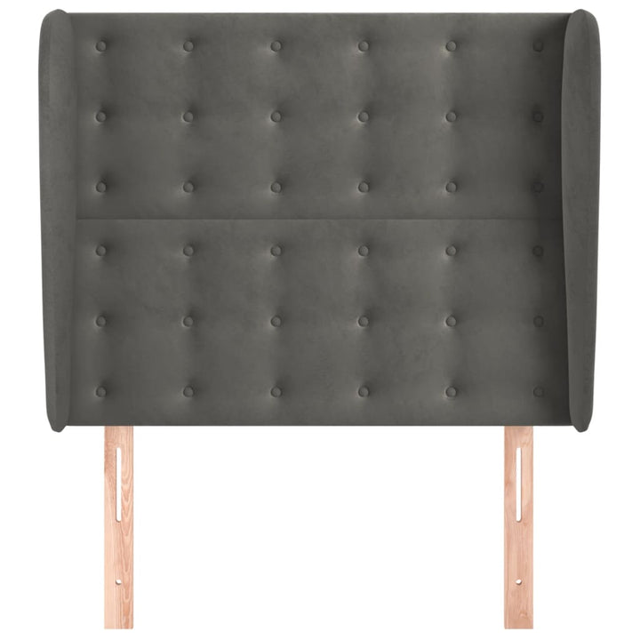 sengegavl med kanter 93x23x118/128 cm fløjl mørkegrå