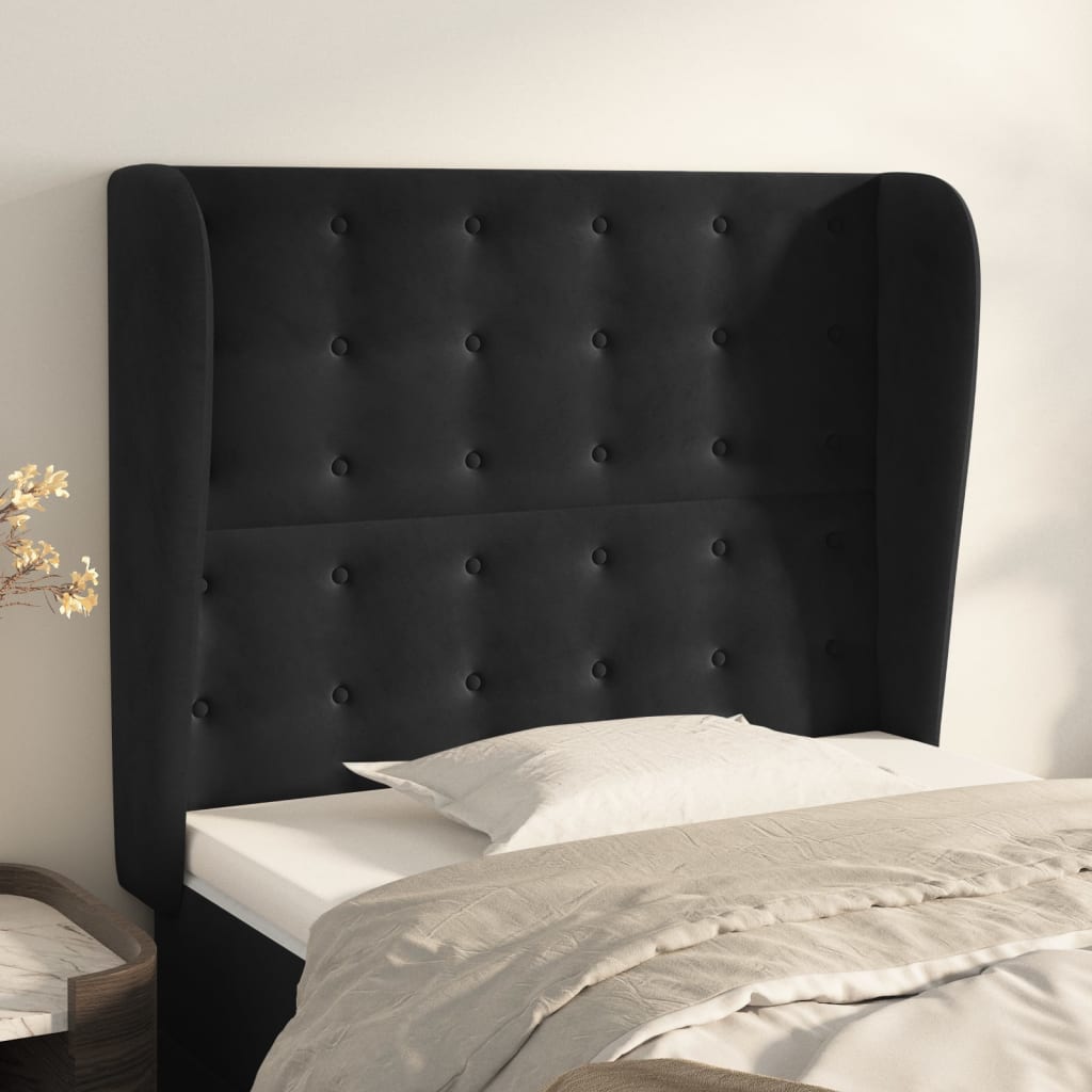 sengegavl med kanter 93x23x118/128 cm fløjl sort