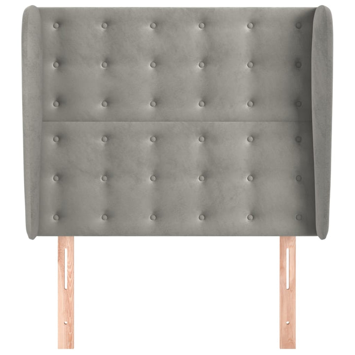 sengegavl med kanter 103x23x118/128 cm fløjl lysegrå