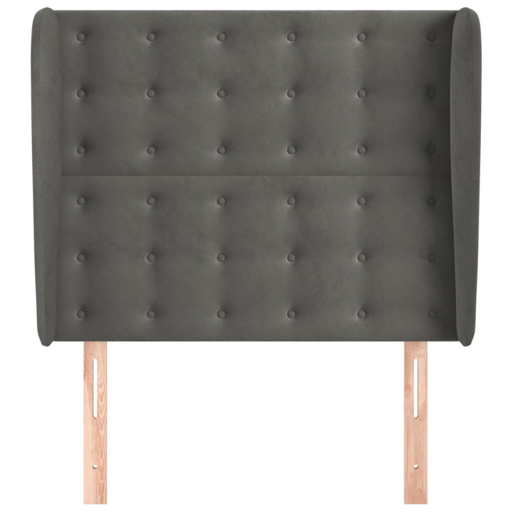 sengegavl med kanter 103x23x118/128 cm fløjl mørkegrå