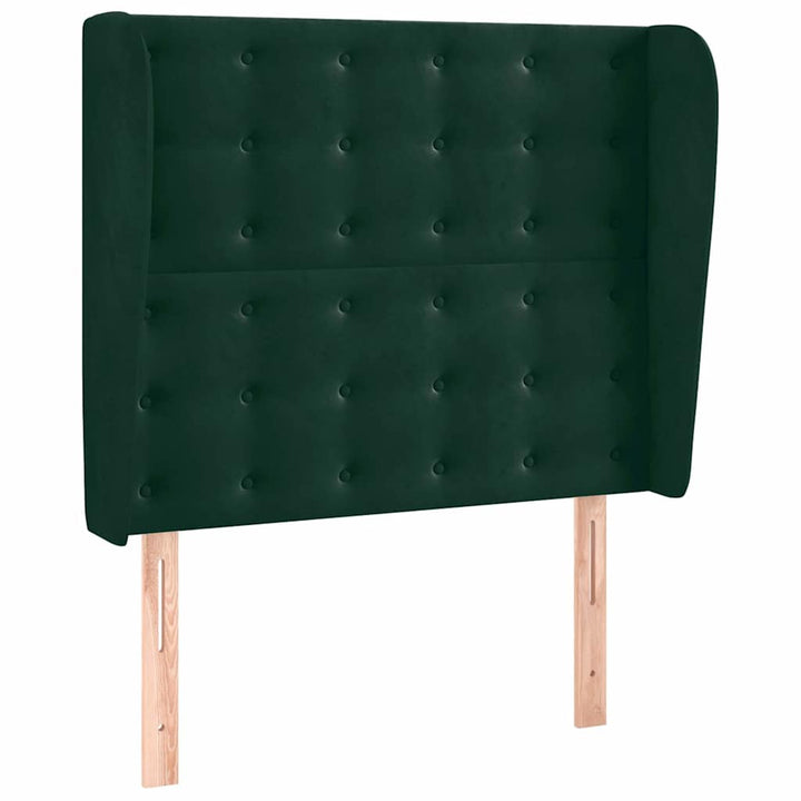 sengegavl med kanter 103x23x118/128 cm fløjl mørkegrøn