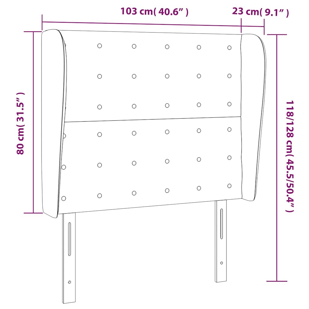 sengegavl med kanter 103x23x118/128 cm fløjl mørkegrøn