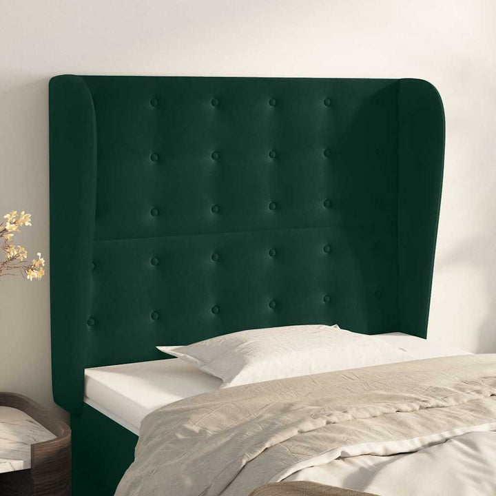 sengegavl med kanter 103x23x118/128 cm fløjl mørkegrøn