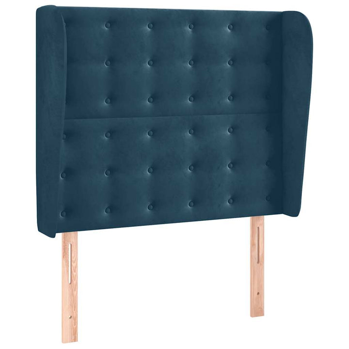 sengegavl med kanter 103x23x118/128 cm fløjl mørkeblå