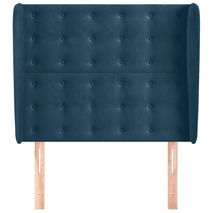 sengegavl med kanter 103x23x118/128 cm fløjl mørkeblå