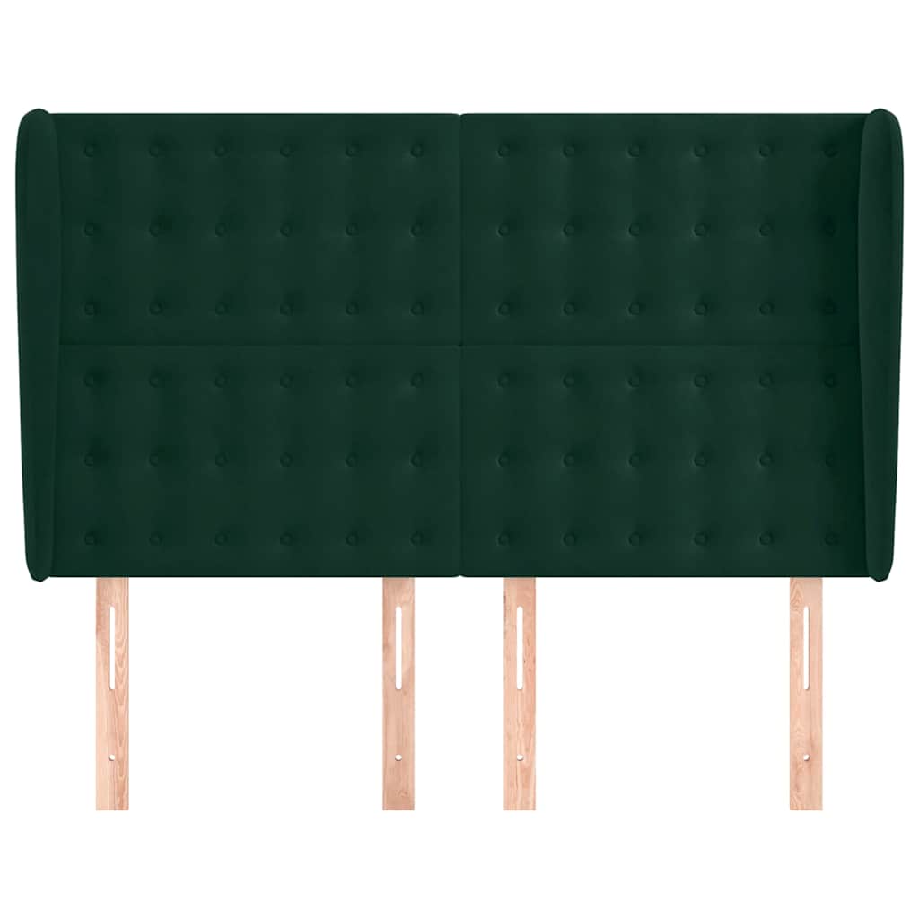 sengegavl med kanter 147x23x118/128 cm fløjl mørkegrøn