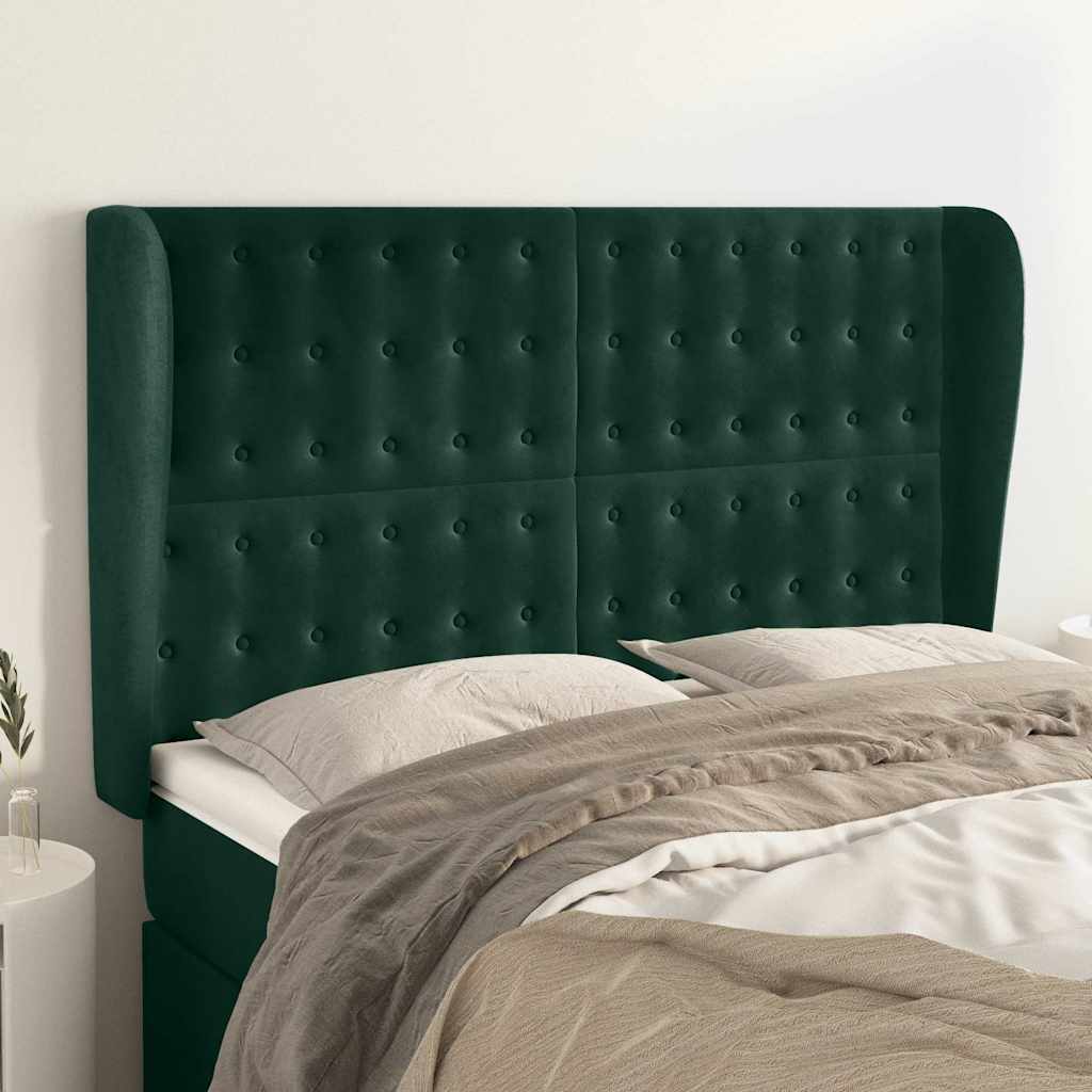 sengegavl med kanter 147x23x118/128 cm fløjl mørkegrøn