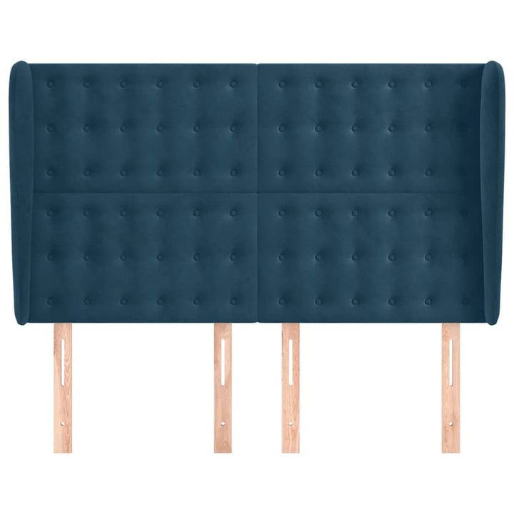 sengegavl med kanter 147x23x118/128 cm fløjl mørkeblå