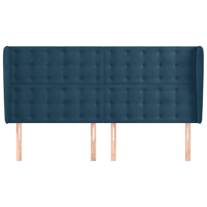 sengegavl med kanter 163x23x118/128 cm fløjl mørkeblå