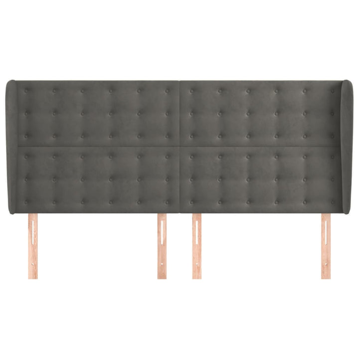 sengegavl med kanter 203x23x118/128 cm fløjl mørkegrå
