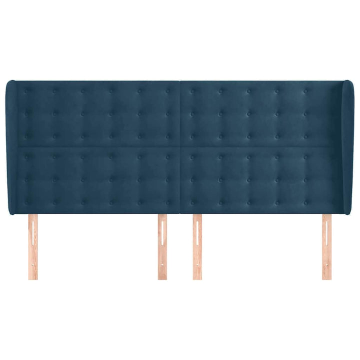 sengegavl med kanter 203x23x118/128 cm fløjl mørkeblå