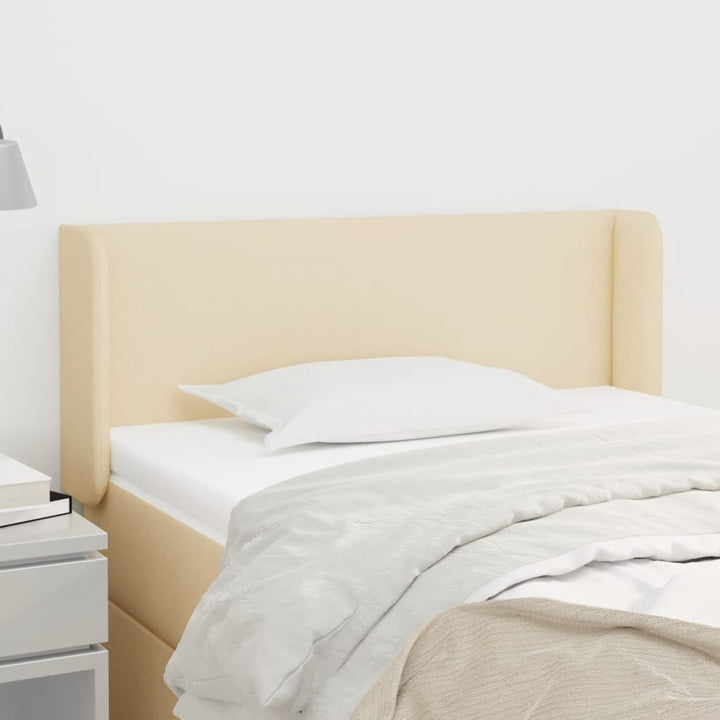 sengegavl med kanter 103x16x78/88 cm stof cremefarvet