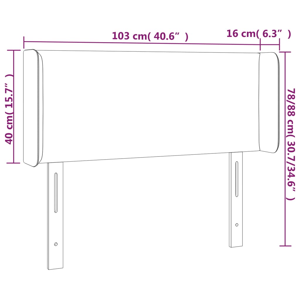 sengegavl med kanter 103x16x78/88 cm fløjl sort