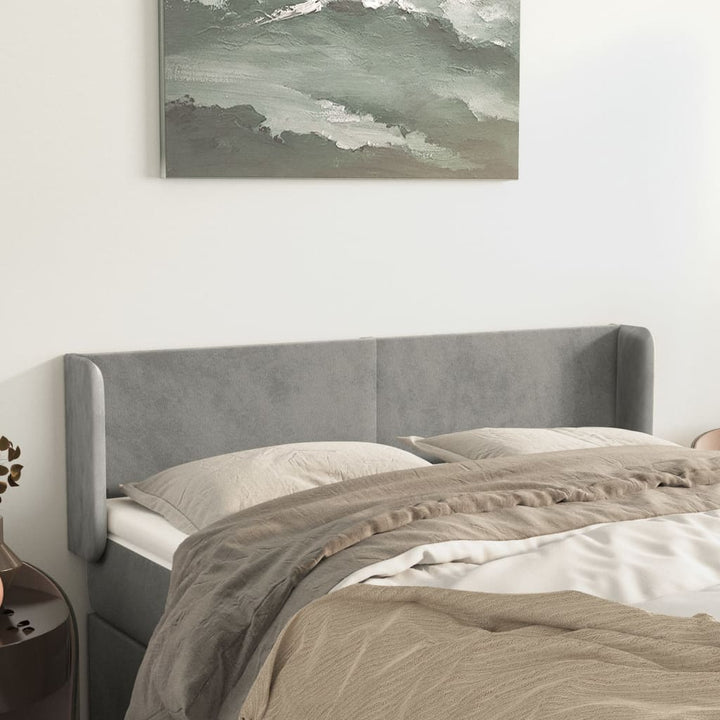 sengegavl med kanter 147x16x78/88 cm fløjl lysegrå