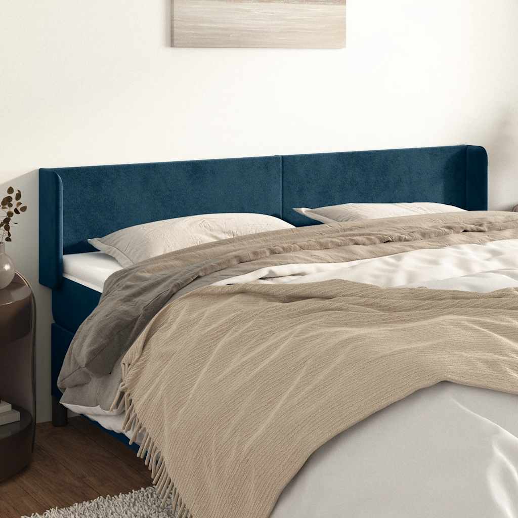 sengegavl med kanter 163x16x78/88 cm fløjl mørkeblå