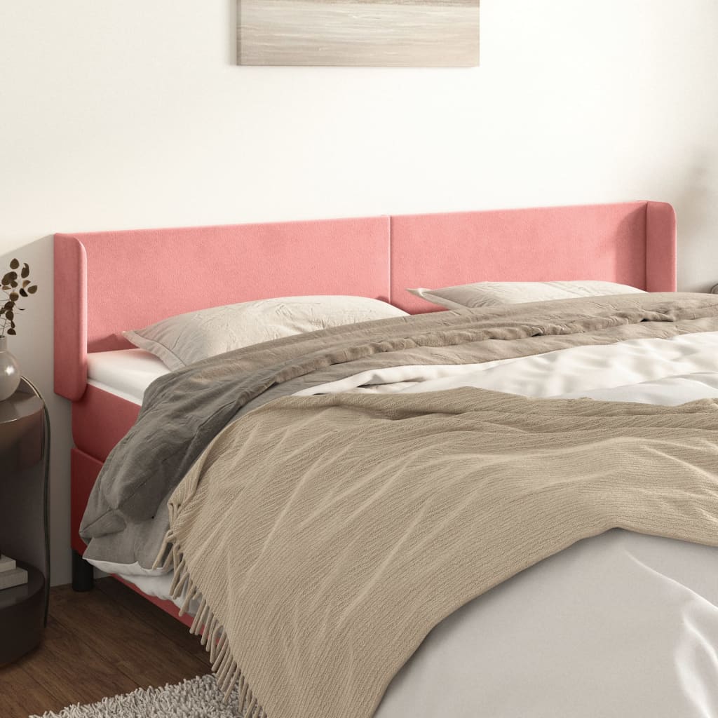 sengegavl med kanter 163x16x78/88 cm fløjl lyserød