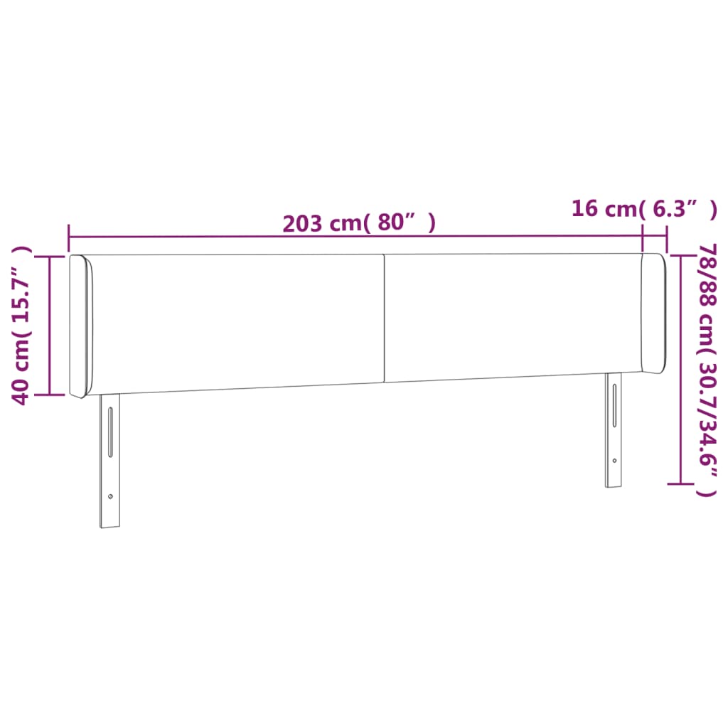 sengegavl med kanter 203x16x78/88 cm fløjl sort