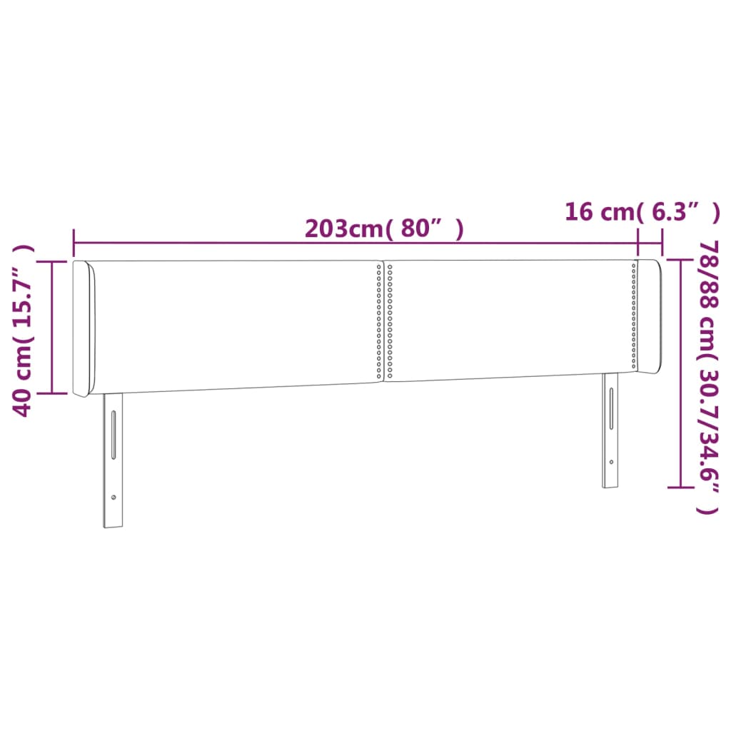 sengegavl med kanter 203x16x78/88 cm stof mørkegrå