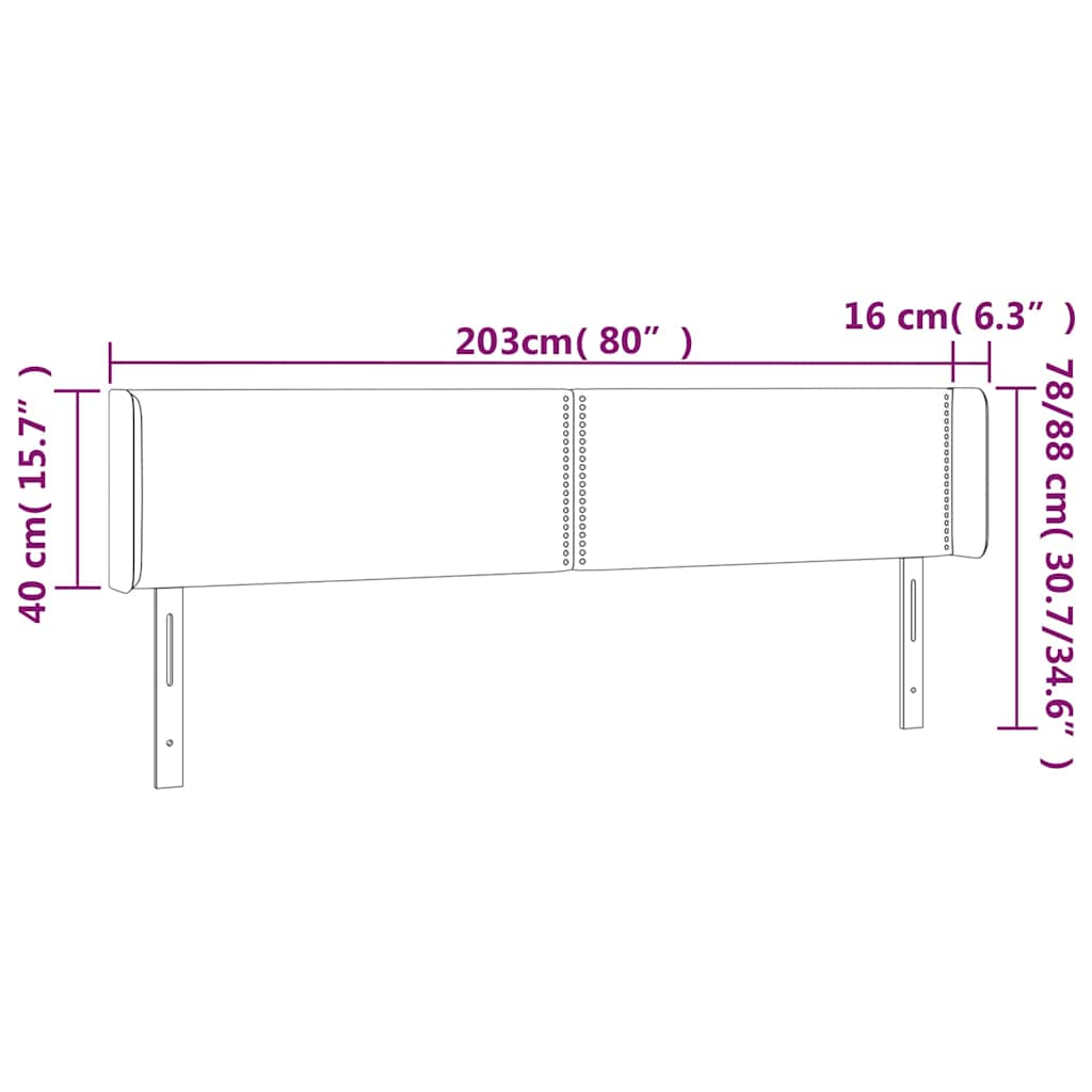 sengegavl med kanter 203x16x78/88 cm stof cremefarvet