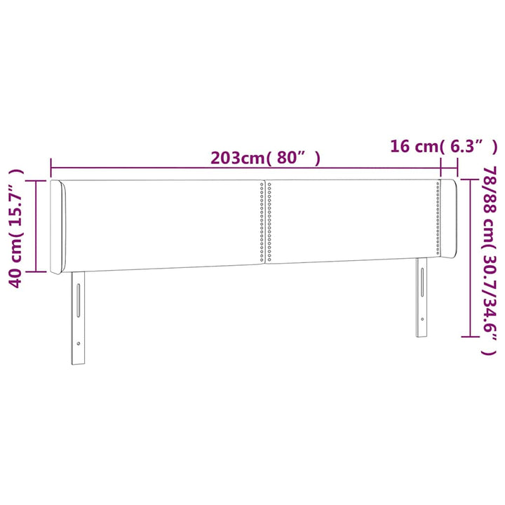 sengegavl med kanter 203x16x78/88 cm stof cremefarvet