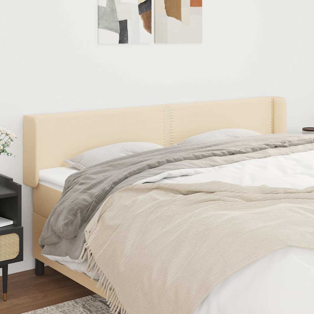 sengegavl med kanter 203x16x78/88 cm stof cremefarvet