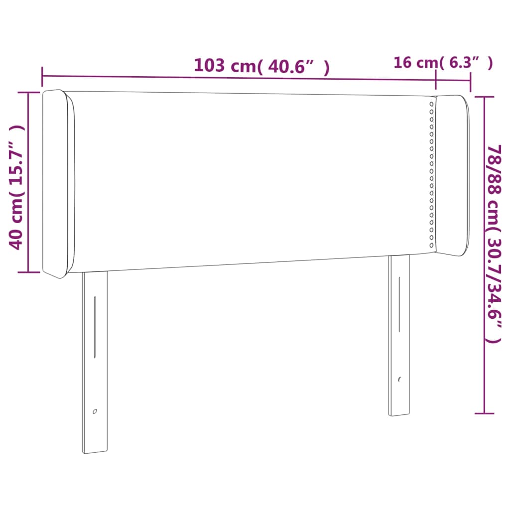 sengegavl med kanter 103x16x78/88 cm fløjl lyserød